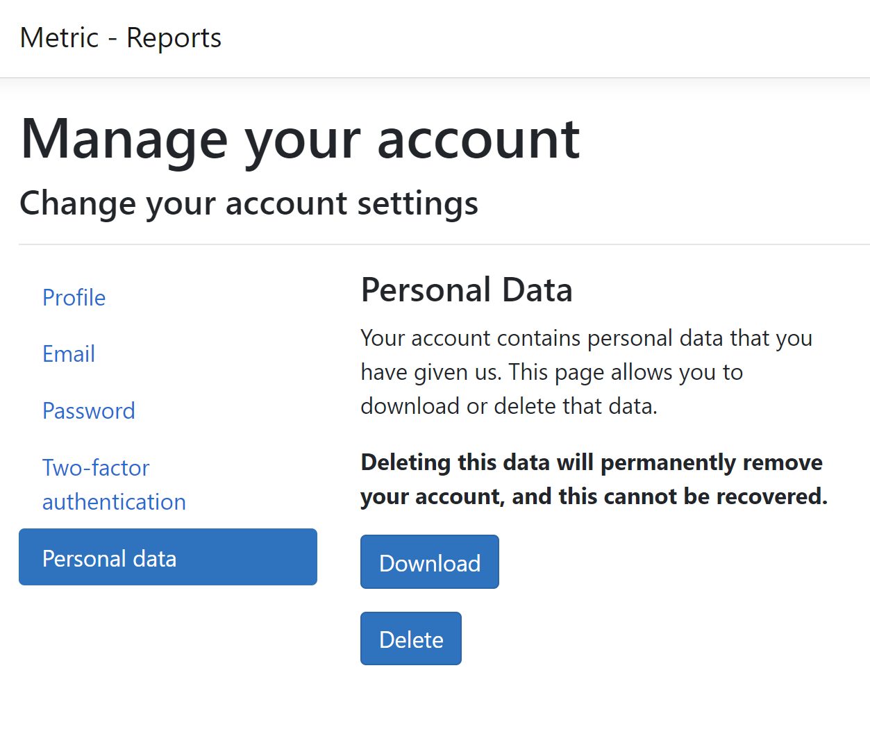 Report Manager Personal data
