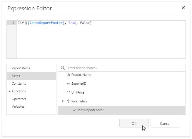 Parameters in Expression Editor